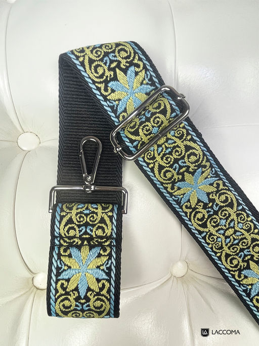 LACCOMA ремень 1000-узор-5-черн/голуб/салат полиэстр