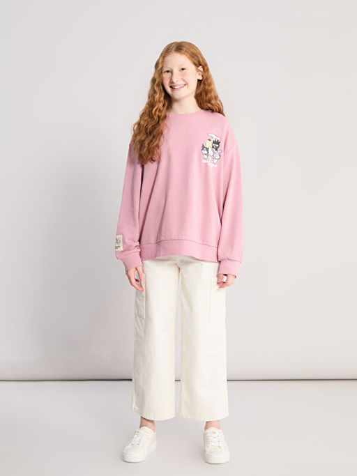 Bisiklet Yaka Hello Kitty Bask?l? K?z ?ocuk Sweatshirt