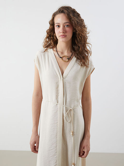 V Yaka Dokulu Elbise