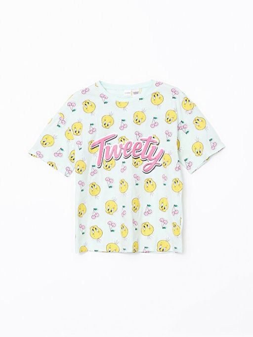 Bisiklet Yaka Tweety Bask?l? K?z ?ocuk ?ortlu Pijama Tak?m?