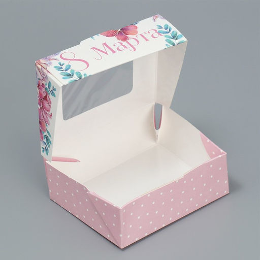 Цена за 5 шт. Кондитерская упаковка, коробка с ламинацией «8 марта», 10 х 8 х 3.5 см