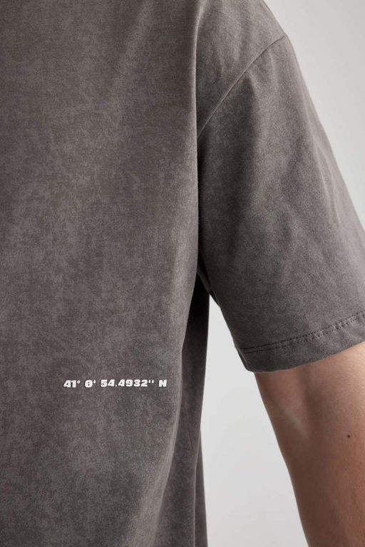 Футболка свободного покроя с круглым вырезом и короткими рукавами с принтом - Defacto фото 5