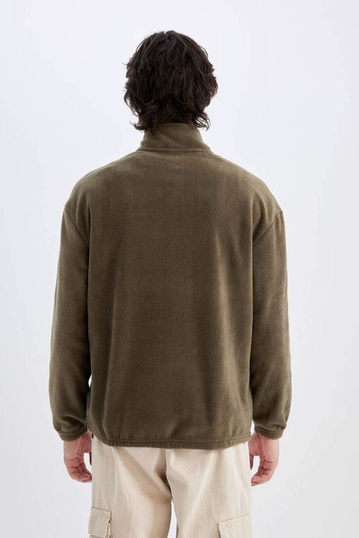 Флисовый свитшот с принтом и воротником-стойкой Comfort Regular Fit - Defacto фото 6