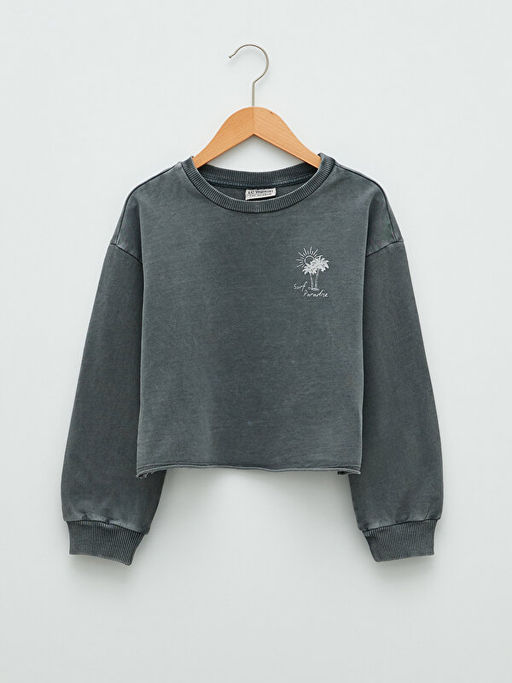 Bisiklet Yaka Bask?l? Uzun Kollu K?z ?ocuk Sweatshirt ve ?ort - Waikiki фото 2