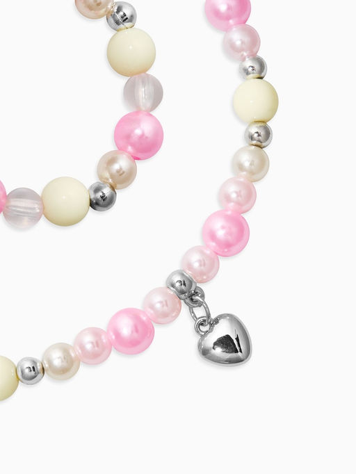 Набор детский «Выбражулька» 2 предмета: бусы, браслет d=6 см. сердце, розовый в серебре