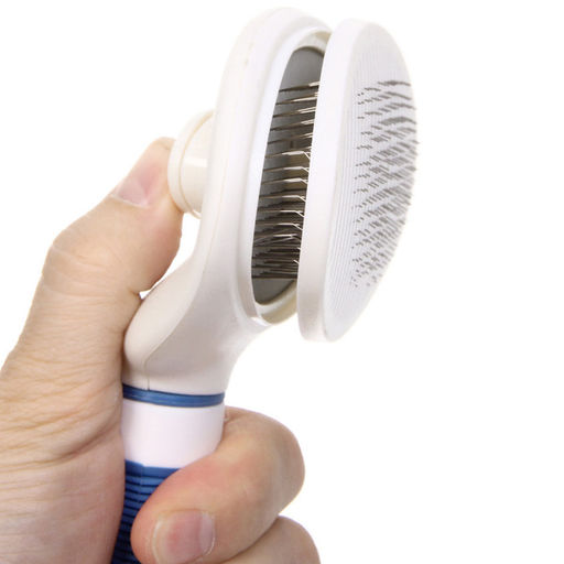 Расческа - пуходёрка для животных "ЛАПУСИКИ", коллекция БРО, прорезиненная ручка, цвет белый/голубой, 11.5*21.5см (блистер)