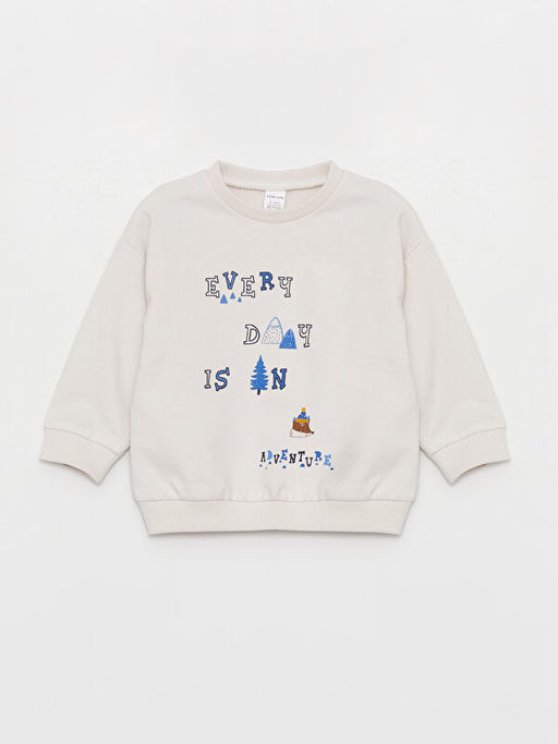 Bisiklet Yaka Bask?l? Uzun Kollu Erkek Bebek Sweatshirt ve E?ofman Alt? 2li Tak?m - Waikiki фото 2