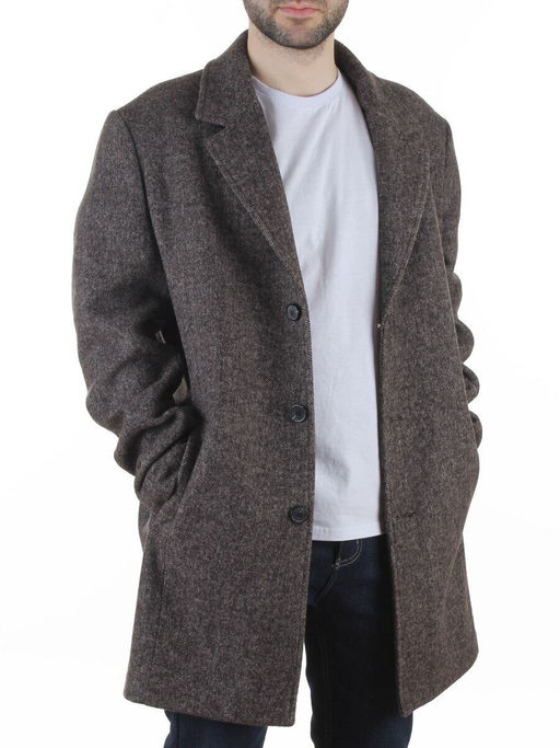 475627962 BROWN/GRAY Пальто Френч демисезонное мужское (65% шерсть, 35% кашемир)