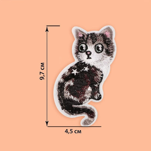 Цена за 10 шт. Термоаппликация «Кошка», 9.7×4.5 см, фасовка 10 шт., серая