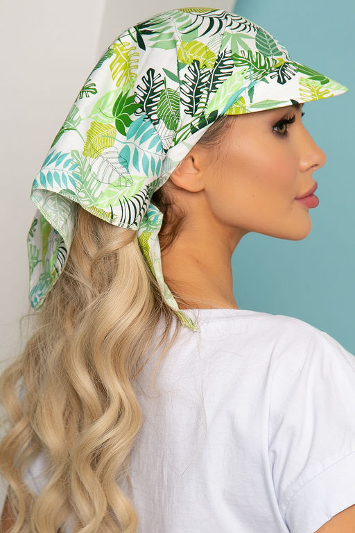 Косынка из натурального хлопка с козырьком (зеленая монстера) - Lt collection фото 3
