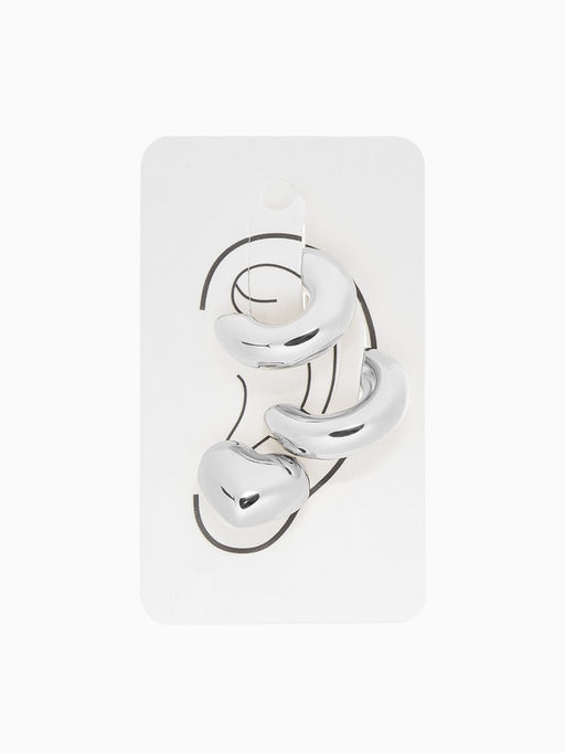 Набор серег и кафф QF Бублик, 3 шт. сердце, цвет серебро  фото 3