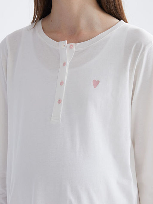 Bisiklet Yaka Bask?l? Hamile Pijama Tak?m?