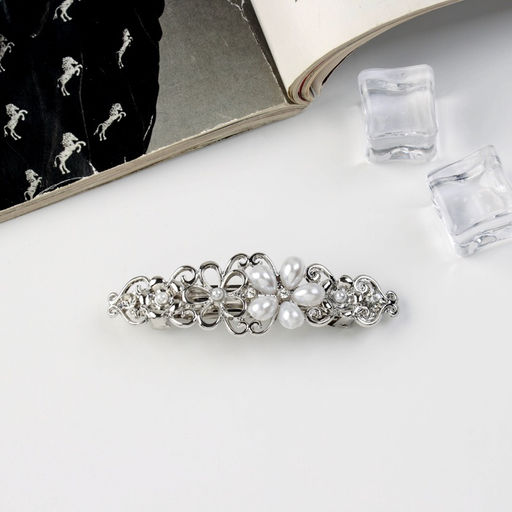 Заколка - автомат для волос «Флоренс», ромашки, 7 см, серебро