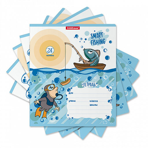 Цена за 10 шт. Тетрадь школьная ученическая ErichKrause Fish Story, 24 листа, линейка (в плёнке по 10 шт.)_MIX-PACK