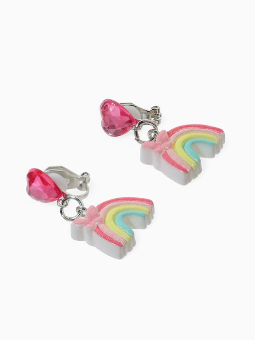 Серьги-клипсы детские Выбражулька «Радуга с бабочкой», с сердцем кристалл, цветные