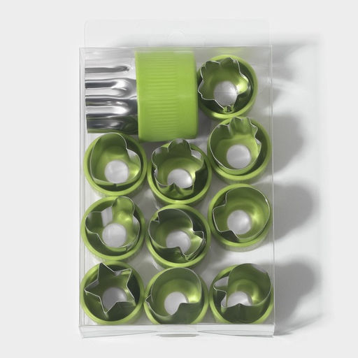 Овощерезки Доляна «Палитра», набор 12 шт., нержавеющая сталь, зелёные