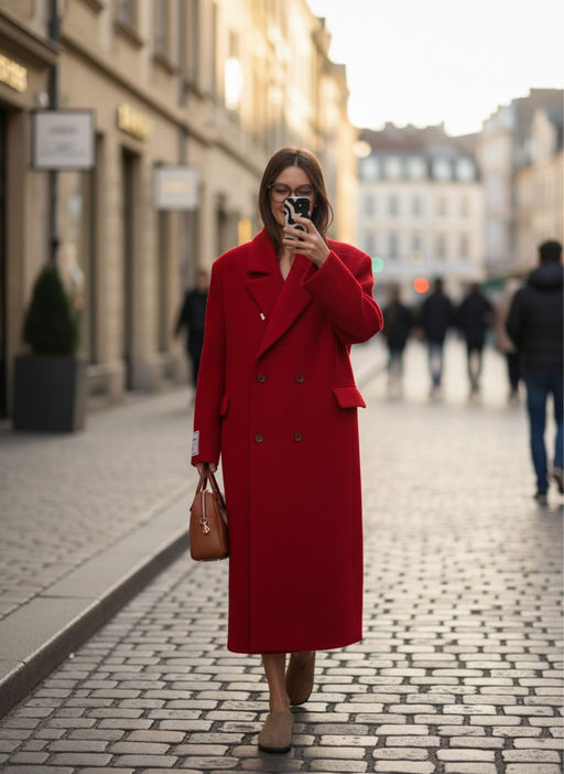 Пальто-макси из вареной шерсти Насыщенный красный - Erist store фото 6