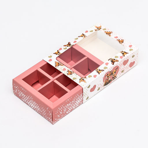 Цена за 5 шт. Коробка для конфет 6 шт, бело-розовая Олени, 13,7 х 9,85 х 3,86 см - UPAK LAND фото 4