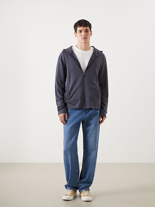 Kap??onlu Uzun Kollu Erkek Fermuarl? Sweatshirt