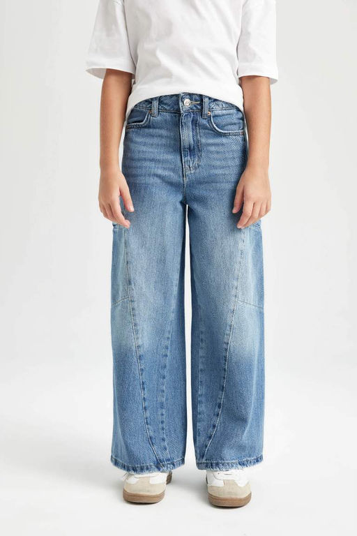 Широкие джинсовые брюки карго для девочек - Defacto фото 4