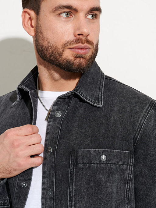 рубашка мужская джинсовая темно-серая - BOCHETTI фото 4