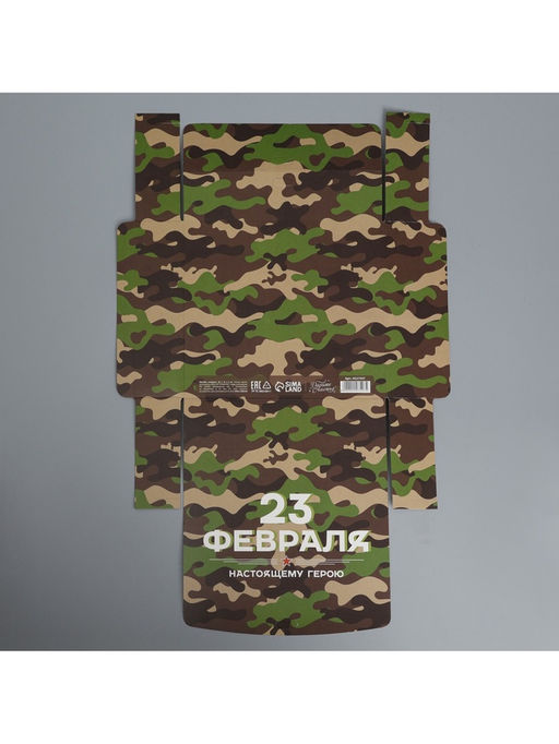 Цена за 2 шт. Коробка подарочная складная, упаковка, «23 февраля», 20×18×5 см, БЕЗ ЛЕНТЫ