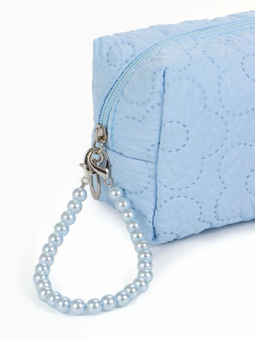 Косметичка женская «Цветочек», ручка из бусин, голубая