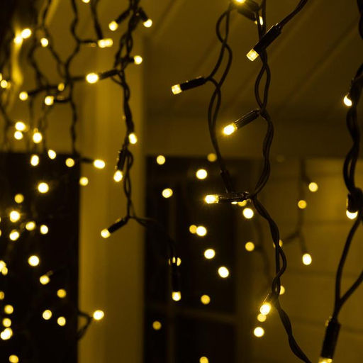 Гирлянда «Бахрома» 3×0.9 м, IP65, УМС, тёмная нить каучук, 144 LED, свечение тёплое белое, 220 В
