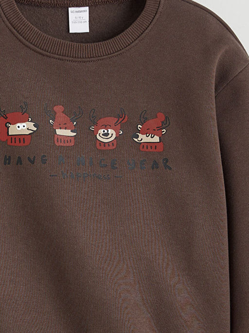 Bask?l? Erkek ?ocuk Kal?n Sweatshirt