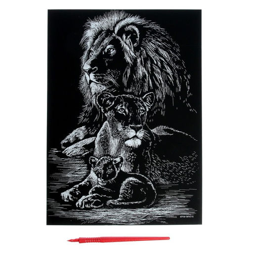 Гравюра Львы с металлическим эффектом золота А4 - Школа талантов фото 4