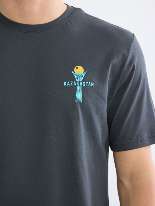 Bisiklet Yaka Bask?l? Penye Erkek Ti??rt