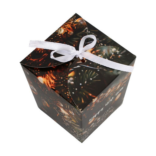 Цена за 5 шт. Бонбоньерка, новогодняя подарочная упаковка Happy new year, 7.5×8×7.5 см