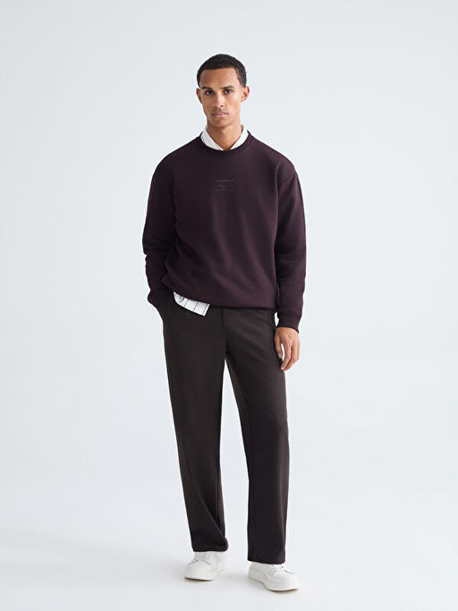 Bisiklet Yaka Bask?l? Erkek Kal?n Sweatshirt