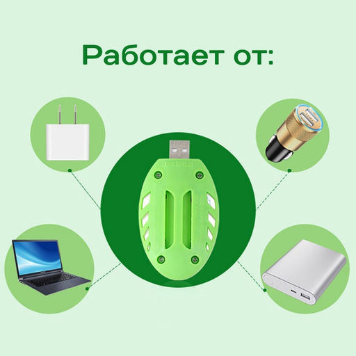 Фумигатор USB для пластин от комаров, бело-зеленый SAFEX  фото 11
