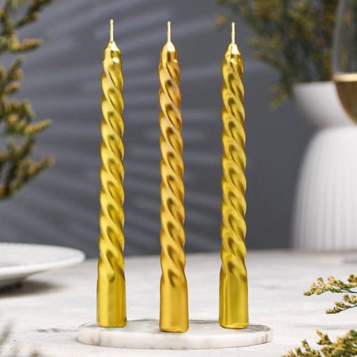 Цена за 2 шт. Набор свечей витых, 1.5×15 см, 3 шт., золотой
