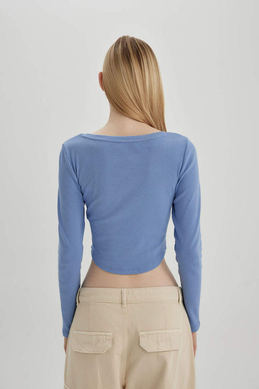 Крутая приталенная футболка в рубчик с длинными рукавами - Defacto фото 6