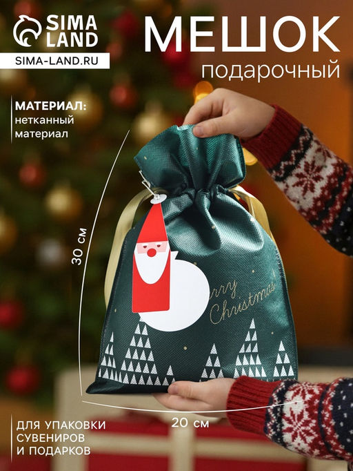 Цена за 5 шт. Мешок подарочный новогодний Волшебный лес зелёный, 20?30 см