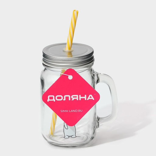 Кружка Доляна Медведь, 450 мл, 10?7.5?13 см, с крышкой и трубочкой, стекло  фото 8