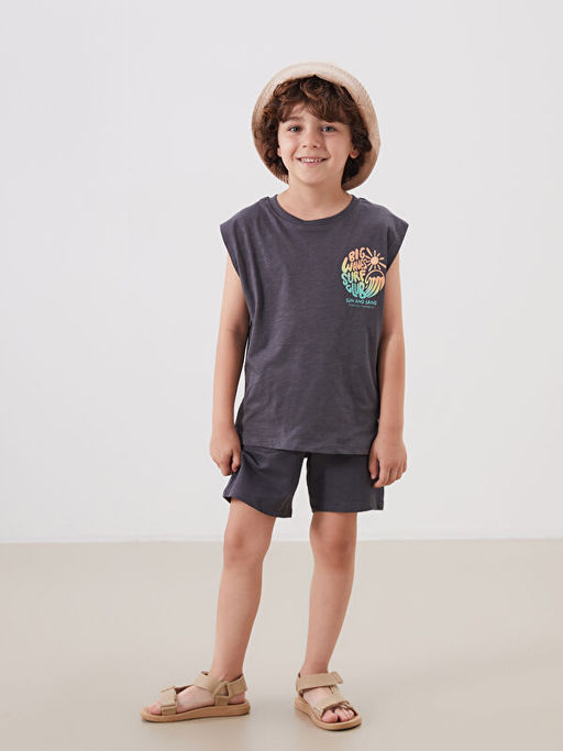 Bisiklet Yaka Bask?l? Erkek ?ocuk Atlet