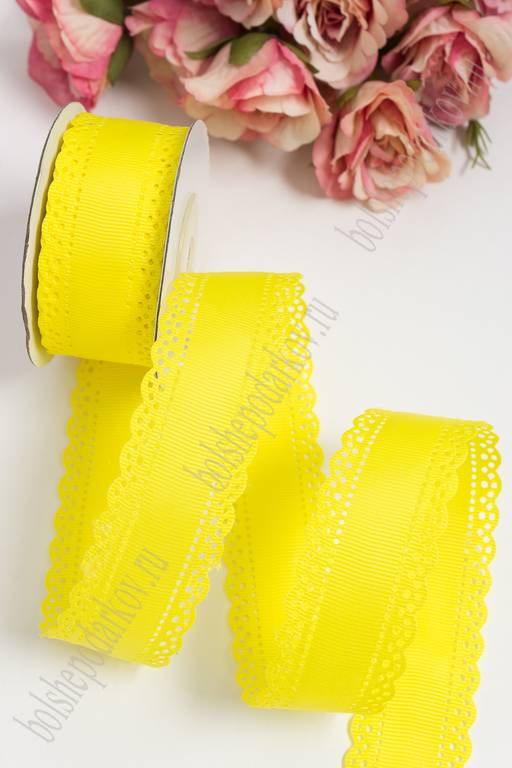 Лента репсовая с ажурными краями 3 см*10 ярд (SF-1750) желтый №15