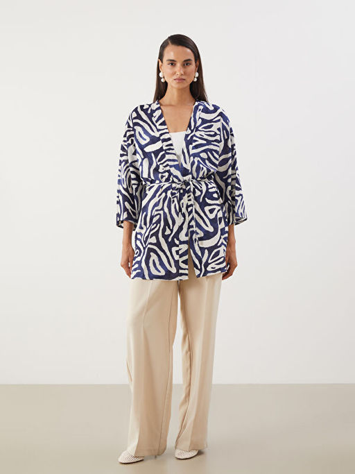 ?al Yaka Desenli Oversize Kad?n Kimono