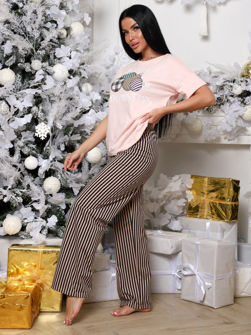 3145 ПИЖАМА ЖЕНСКАЯ (брюки) (Пудра/бежевая полоса) - А-дина фото 5