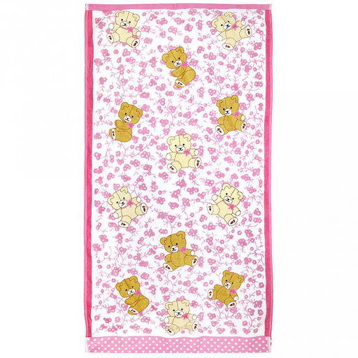 "Япония-2078" Полотенце махровое 50х90см, плотность 300гр/м2, 100% хлопок, "Мишки", розовый, Bolangde (Китай)