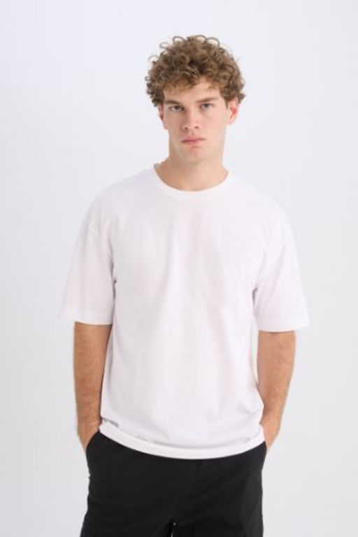 Boxy Fit Bisiklet Yaka Basic Duz K?sa Kollu Tisort