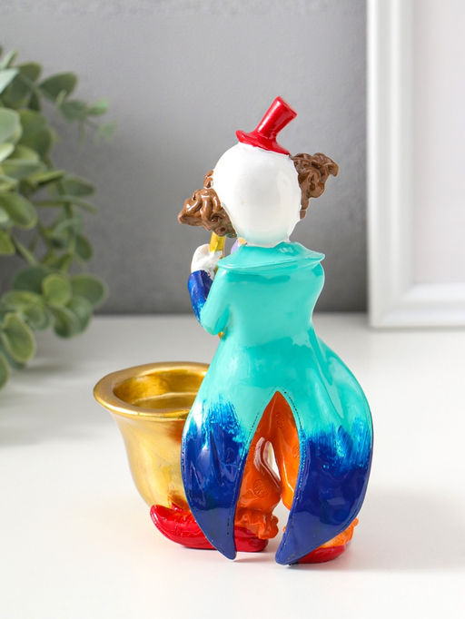 Подсвечник полистоун на 1 свечу "Клоун играет на трубе" яркий разноцветный 17 см