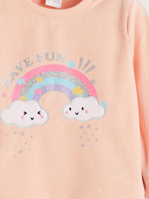 Bisiklet Yaka Bask?l? K?z ?ocuk Pijama ?st?