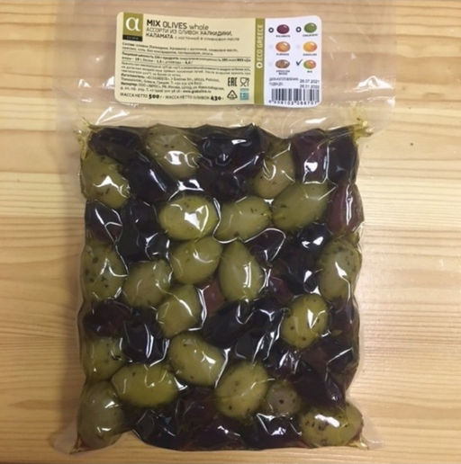 А-серия. Ассорти из оливок Халкидики, Каламата с косточкой, Греция, вакуум, 500г