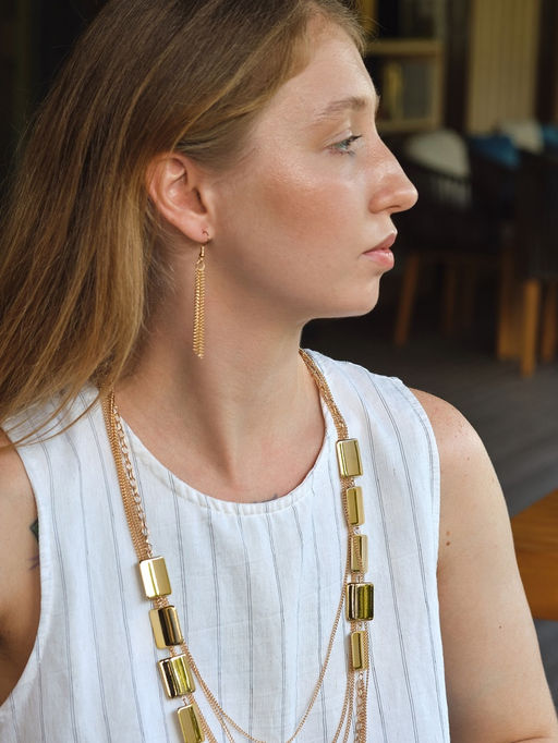 Набор 2 предмета: серьги, бусы Унисон прямоугольники, цвет золото, 80 см