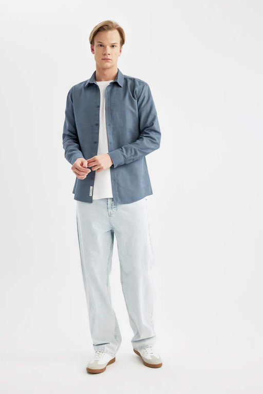 Рубашка Slim Fit из хлопка с длинными рукавами - Defacto фото 2