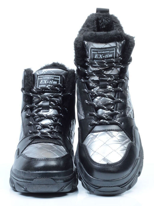 2222-3 BLACK Ботинки зимние женские (искусственные материалы)